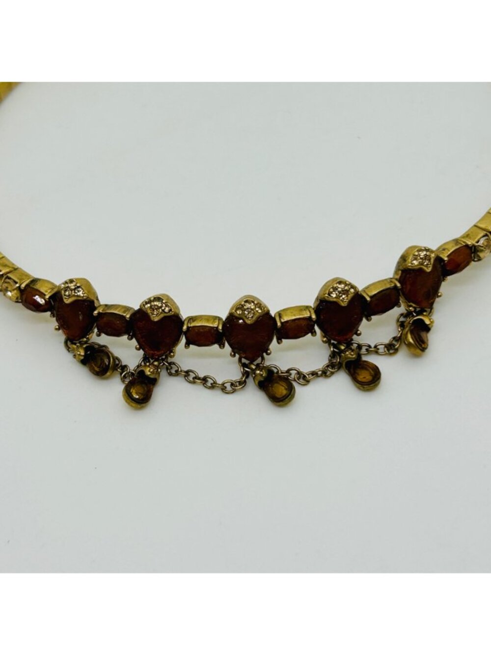 Liz Claiborne Choker Necklace Gold Tone Brown Resin Bead Dangle Wire Vintage - Picture 3 of 10